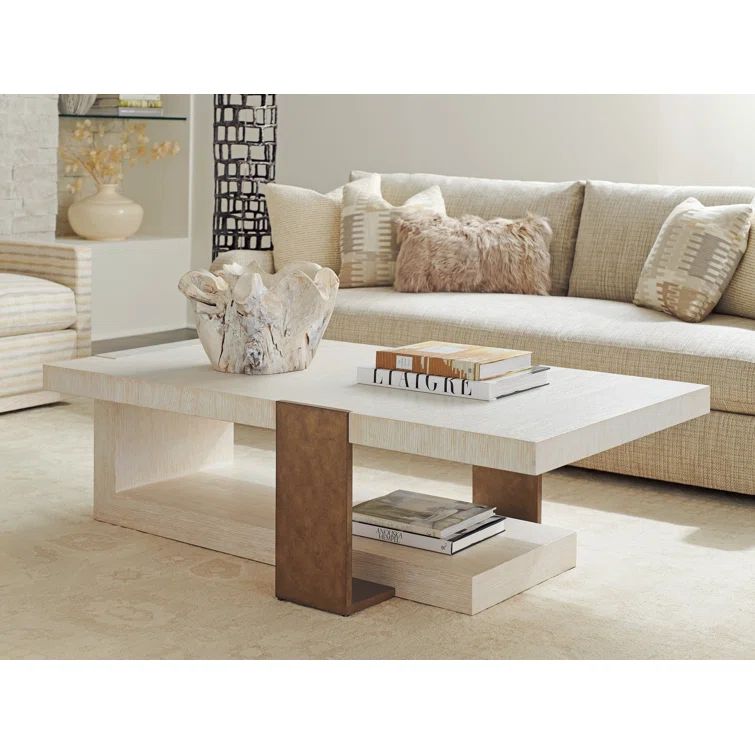Winter White Rectangular Wood and Metal Outdoor Coffee Table