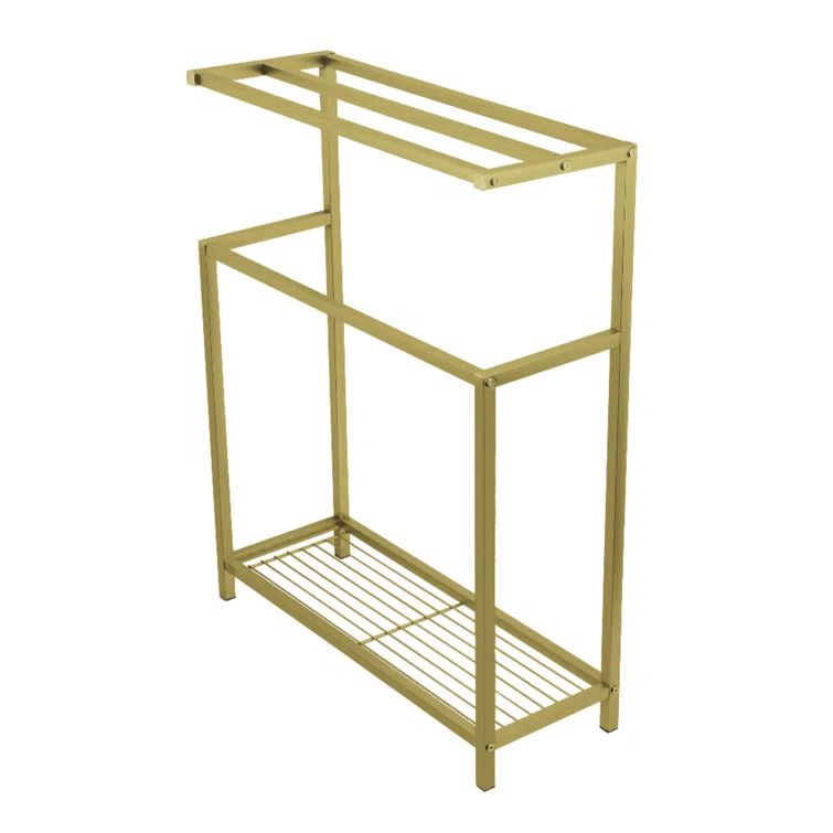 Brushed Brass Freestanding Iron Towel Rack with Shelf