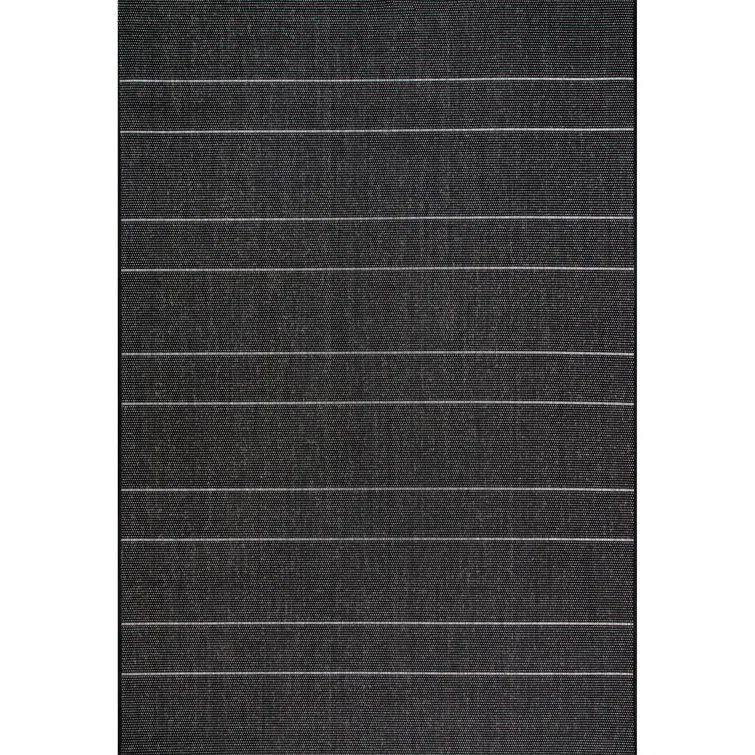 Modern Striped Gray Synthetic 64" Rectangular Easy-Care Rug