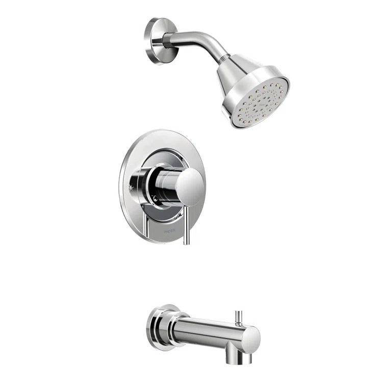 Chrome Wall Mounted Single Handle Tub and Shower Faucet Set