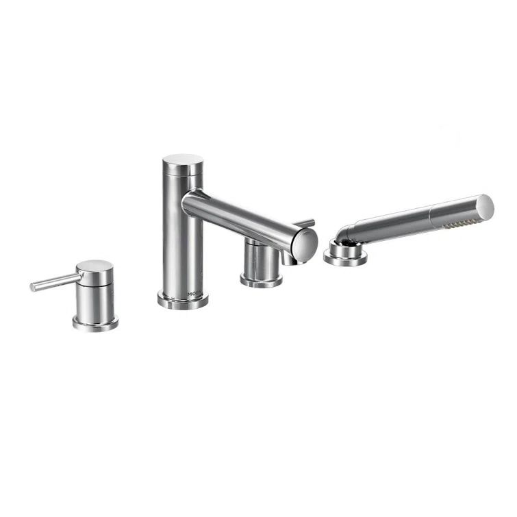 Elegant Gold Double Handle Deck Mounted Roman Tub Faucet with Handshower
