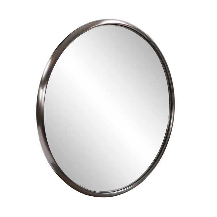 Small Round Brushed Titanium Mirror with Stainless Steel Frame