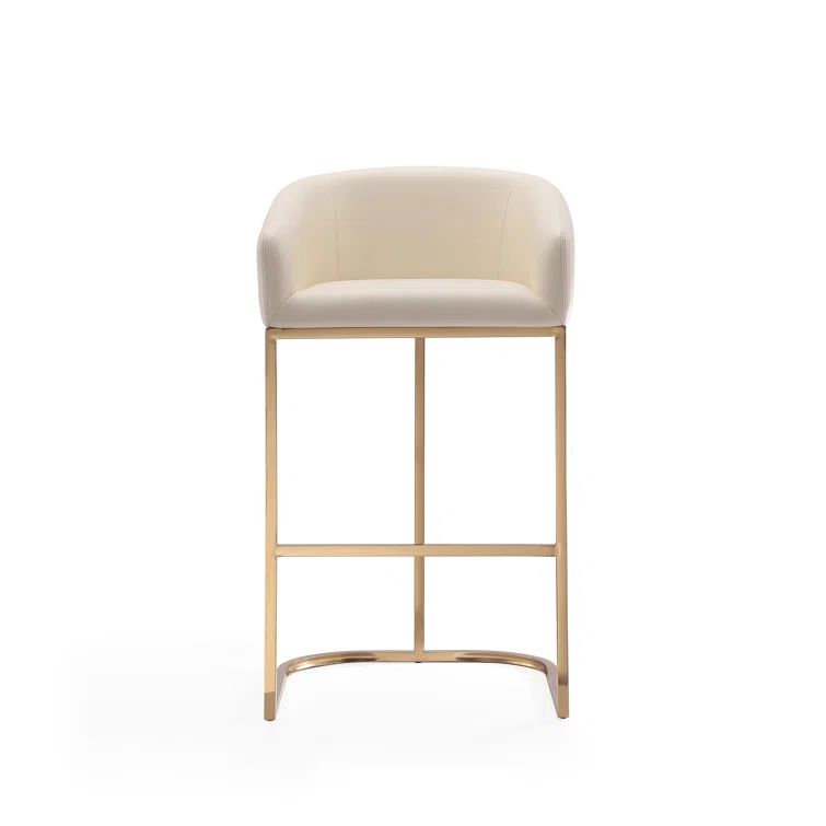 Cream Faux Leather Low Back Bar Stool with Gold Frame