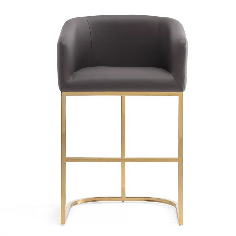 Mid-Century Cream Leather and Gold Stainless Steel Barstool