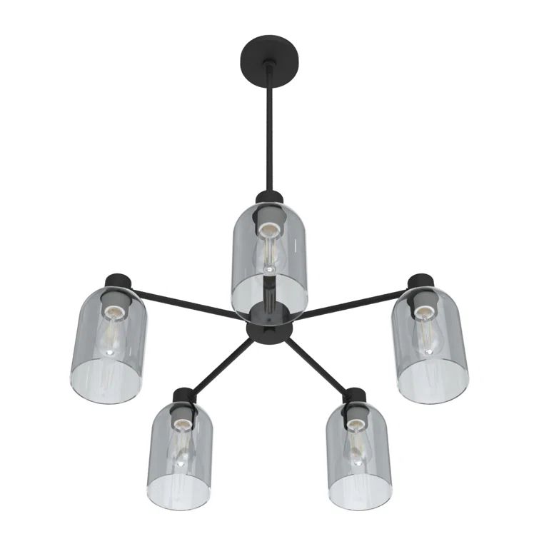 Black Iron 5-Light Chandelier with Smoked Glass Shades