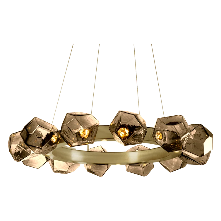 Gem Radial 36" Gilded Brass Drum Chandelier with Bronze Shades