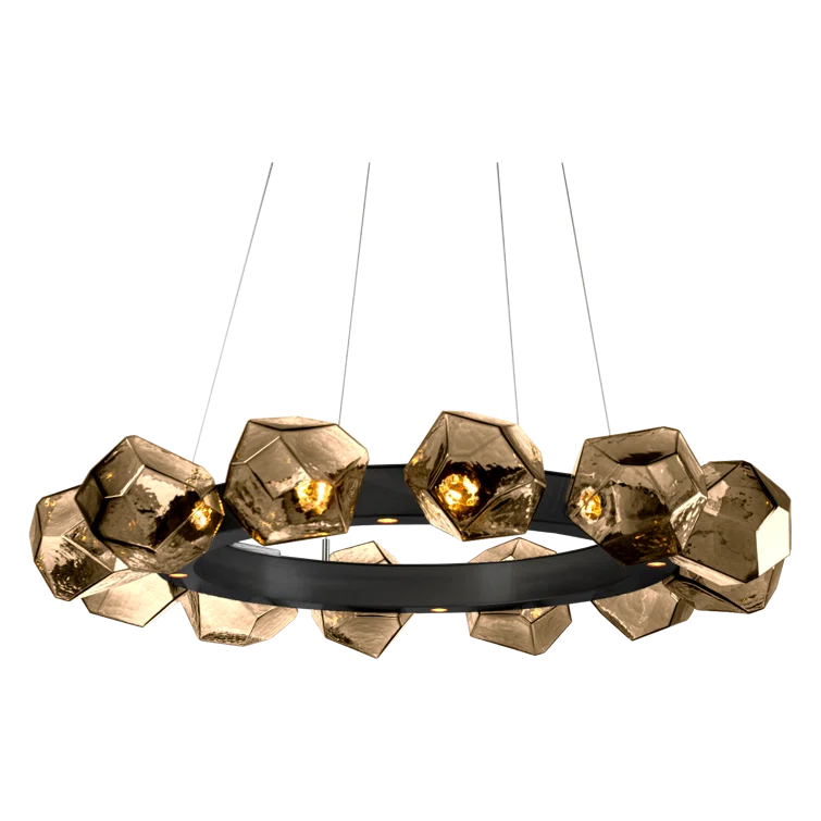 Gem Radial Matte Black LED Chandelier with Handblown Glass Shades