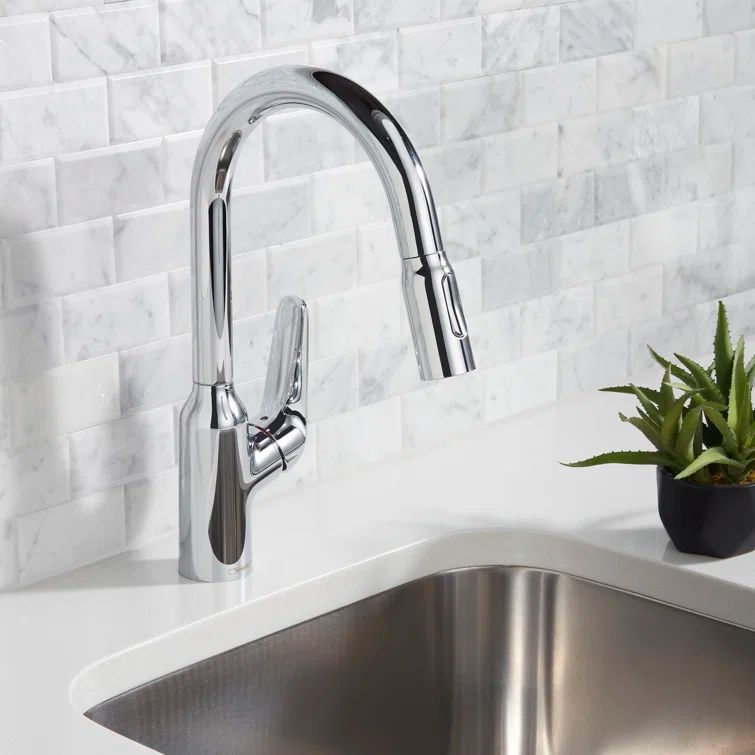 Chrome Single Handle Pull-Down Kitchen Faucet with Spray
