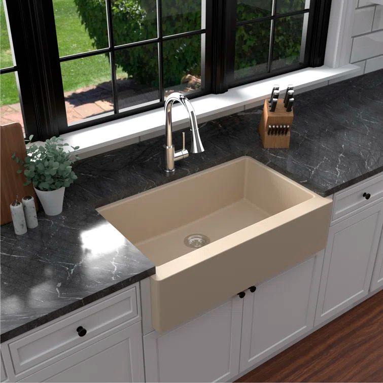 Bisque Quartz Composite Farmhouse Single Bowl Kitchen Sink