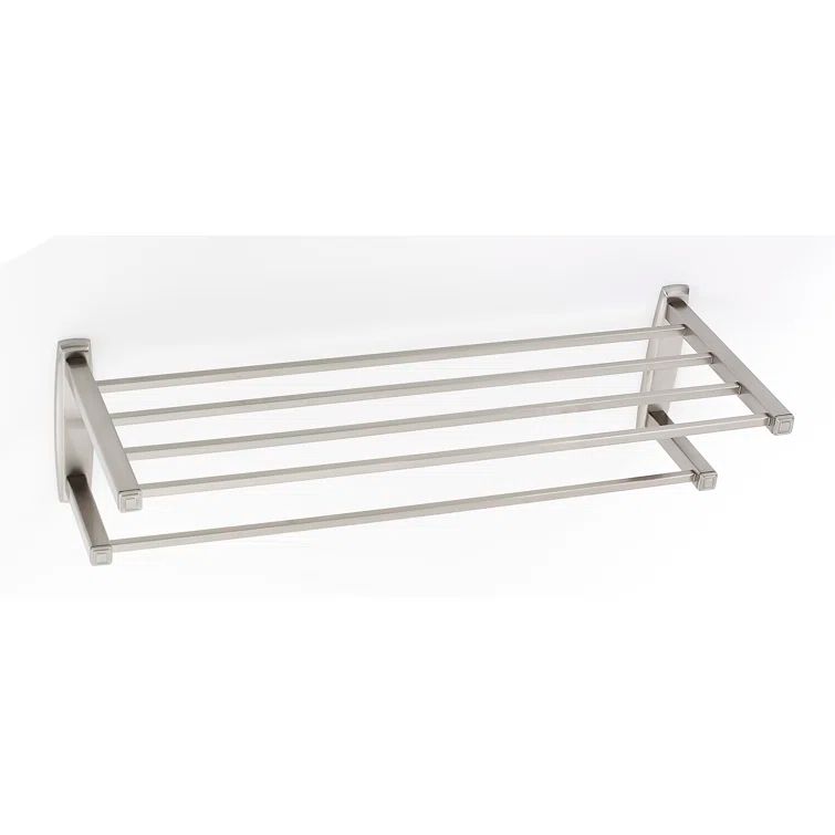 Satin Nickel Wall Mounted Square Towel Rack with Shelf