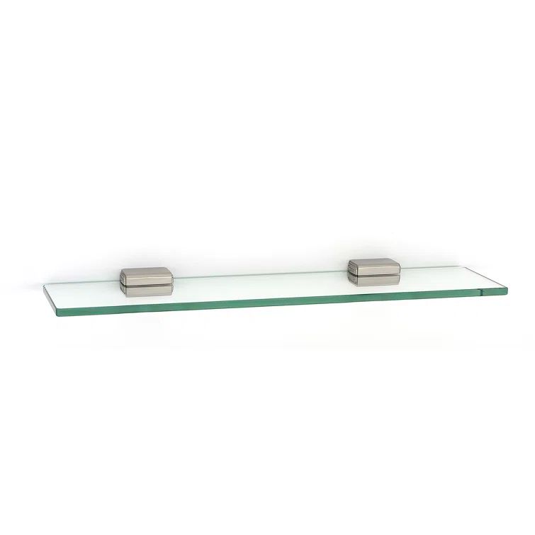 Satin Nickel Cube 18" Glass Wall Shelf with Beveled Edges