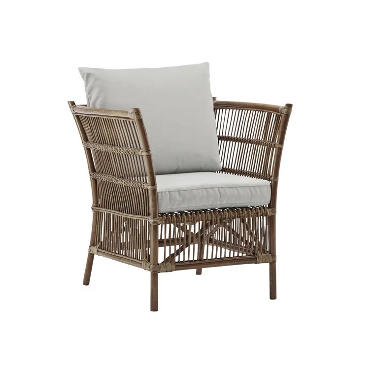 Antique White Rattan Lounge Chair with Sunbrella Cushions