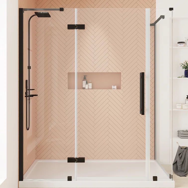 Tampa 60'' W x 72'' H Frameless Oil Rubbed Bronze Shower Kit