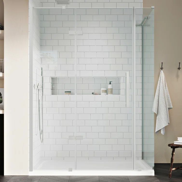Satin Nickel Frameless Corner Shower Kit with Tempered Glass Panels