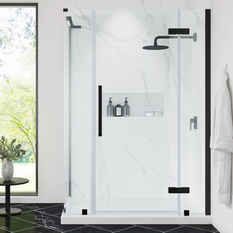 Endless Black Frameless Corner Shower Kit with Acrylic Base