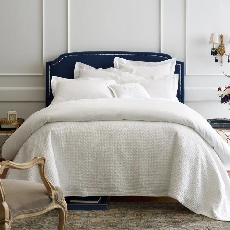 Juliet Basket Weave White Cotton Queen Coverlet