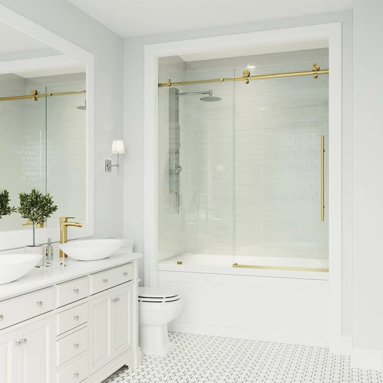 Elan E-Class 56-60" Matte Gold Frameless Sliding Tub Door with Clear Glass
