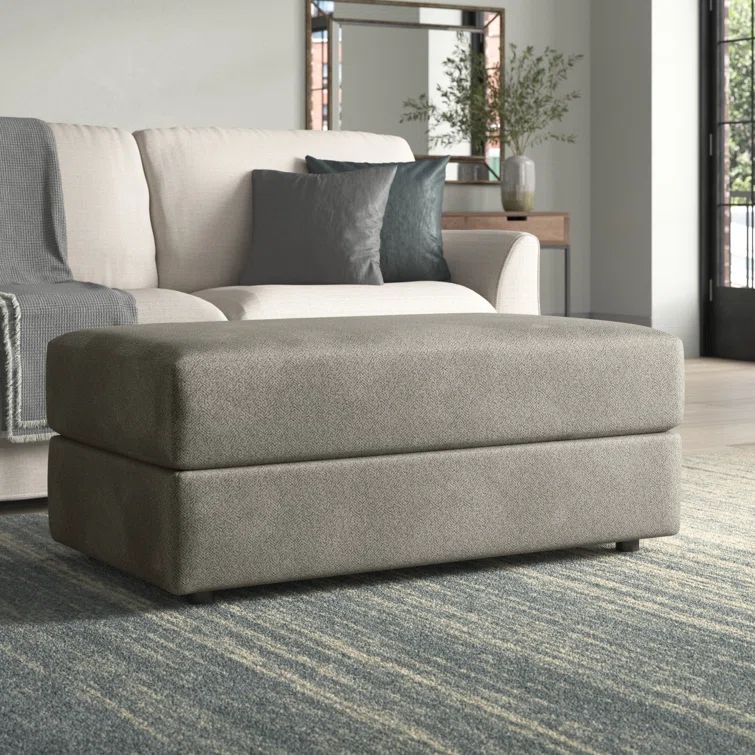 Gray Microfiber Velvet Oversized Accent Ottoman with Metal Frame
