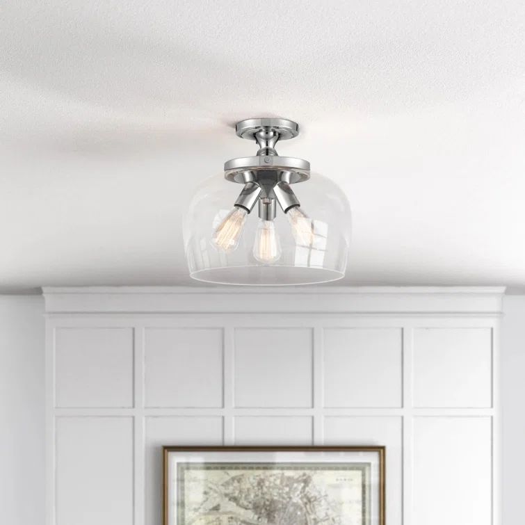 Cromkill 13" Modern Chrome Glass Semi-Flush Ceiling Bowl Light