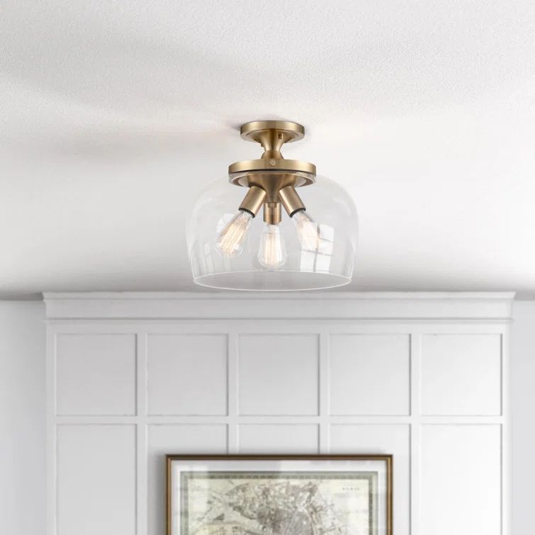 Ashford Modern Gold 13" Glass Semi-Flush Ceiling Bowl