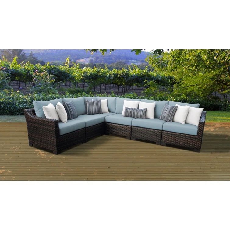 6-Person Walnut Wicker Outdoor Sectional Sofa with Spa Cushions