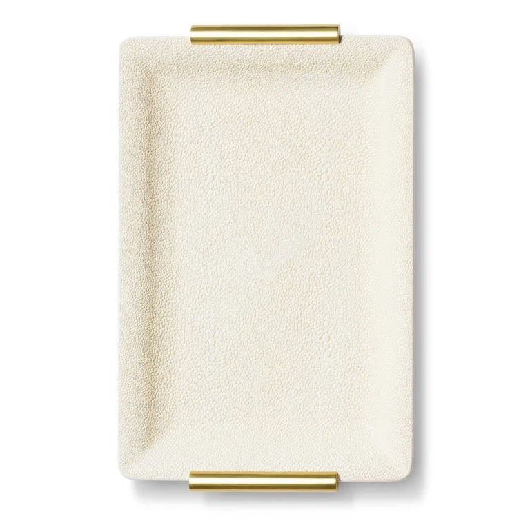Cream Shagreen Vanity Tray with Brass Handles