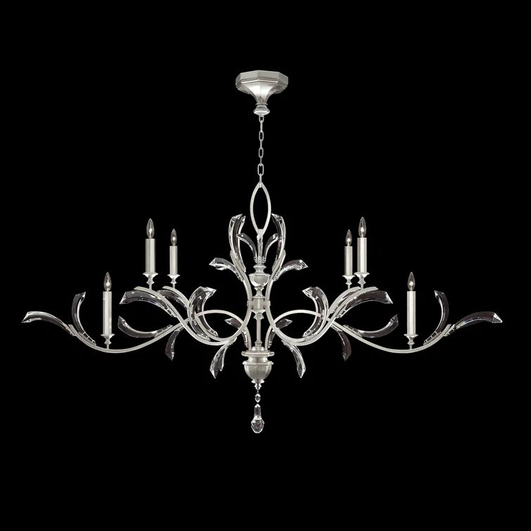 Beveled Arcs 74" Silver Leaf Crystal Oblong Chandelier