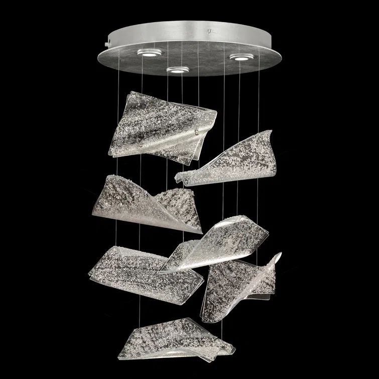 Elevate Silver Leaf 3-Light LED Pendant with Fused Glass