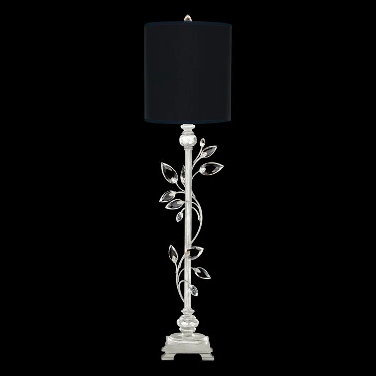 Elegant Silver Leaf 1-Light Buffet Lamp with Crystal Accents