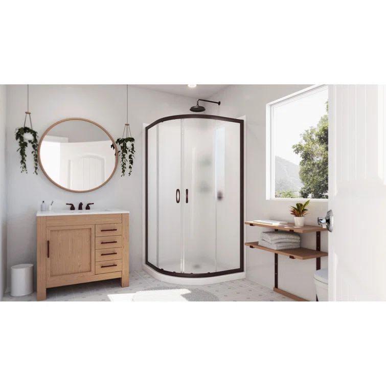 Prime 36" Oil Rubbed Bronze Semi-Frameless Frosted Glass Shower Enclosure