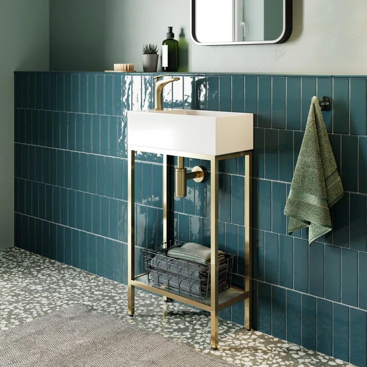Pierre 19.5" Gold Metal Frame Freestanding Bathroom Vanity with Glass Shelf