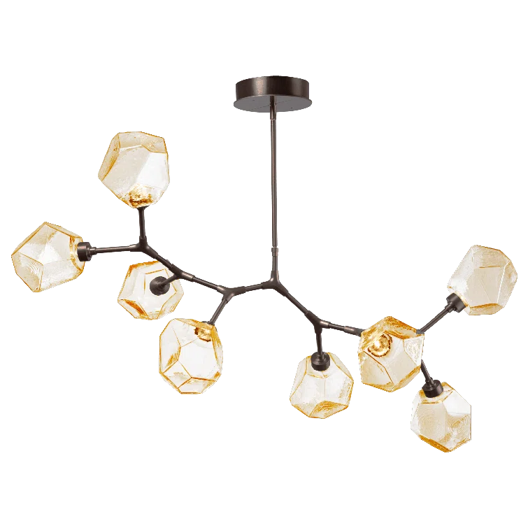 Amber Gem Branching Bubble LED Linear Chandelier in Flat Bronze