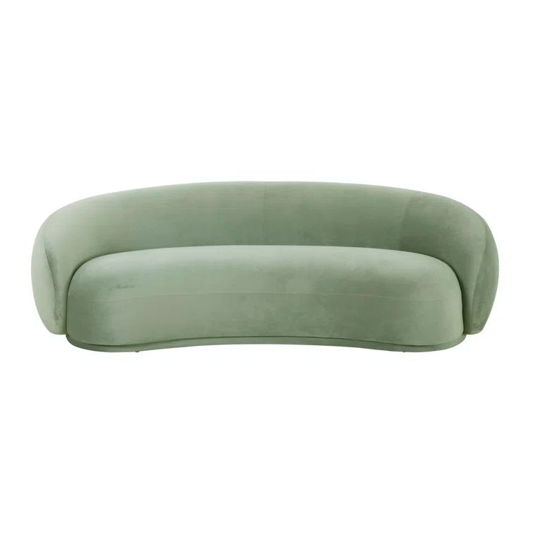 Moss Green Velvet Curved Recessed Arm Sofa