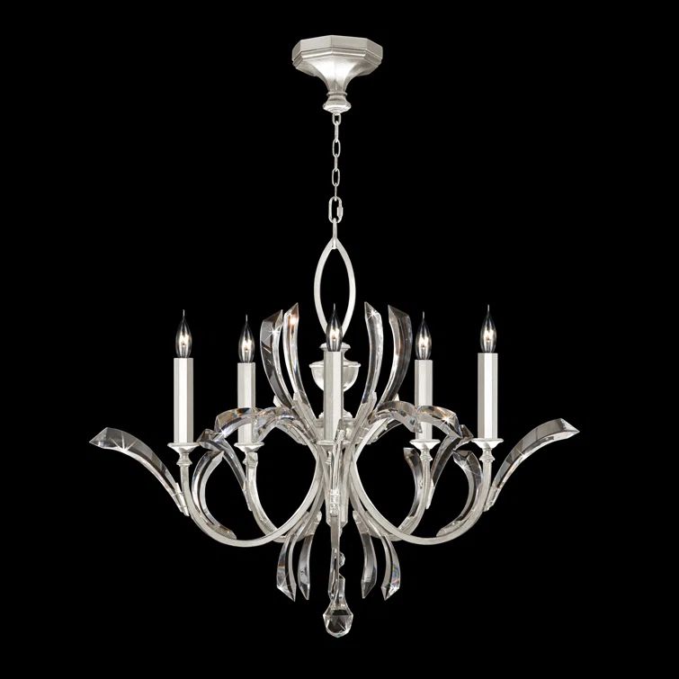 Silver Leaf 36" Crystal 5-Light Chandelier