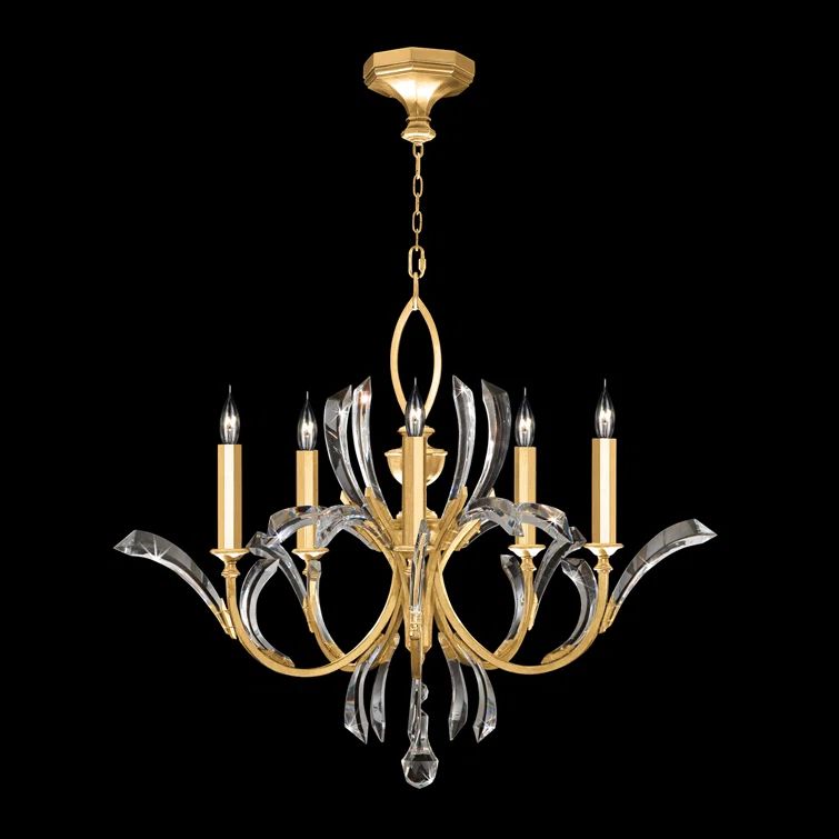 Elegant Beveled Arcs 36" Gold Leaf Crystal Chandelier