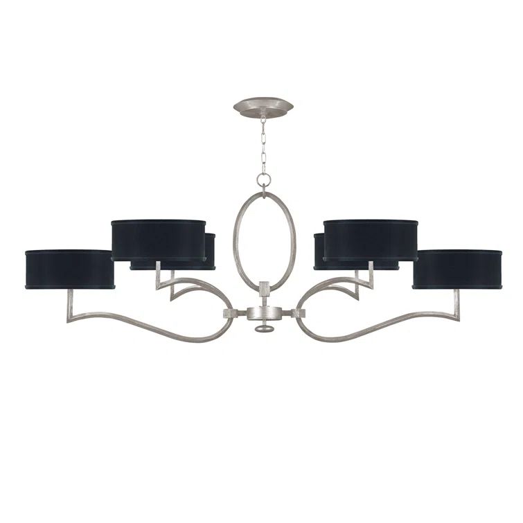 Allegretto Silver Leaf 6-Light Chandelier with Black Drum Shades