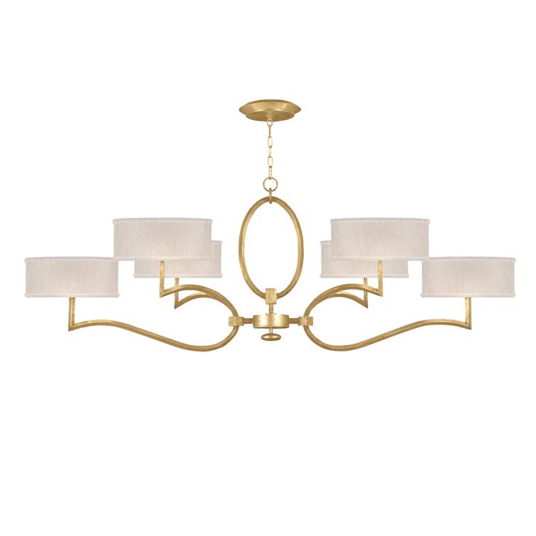 Gold Leaf 63" Oblong Chandelier with Beige Shades