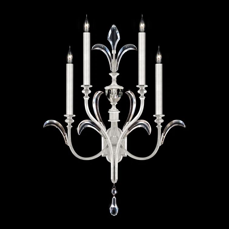 Elegant Silver Leaf 4-Light Crystal Beveled Arcs Wall Sconce