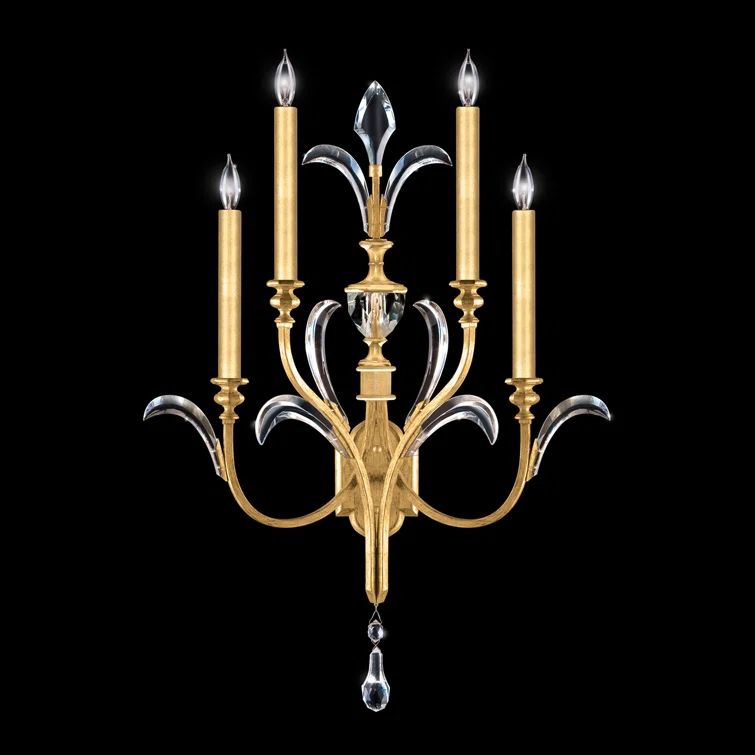 Beveled Arcs Gold Leaf 4-Light Dimmable Candelabra Sconce