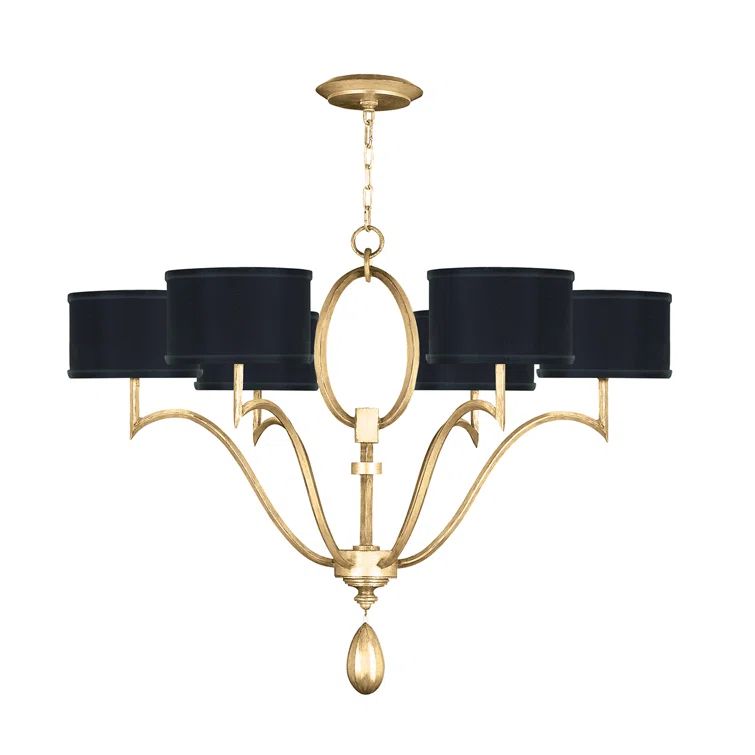 Elegance 39" Black Fabric Drum Chandelier with Gold Leaf Finish