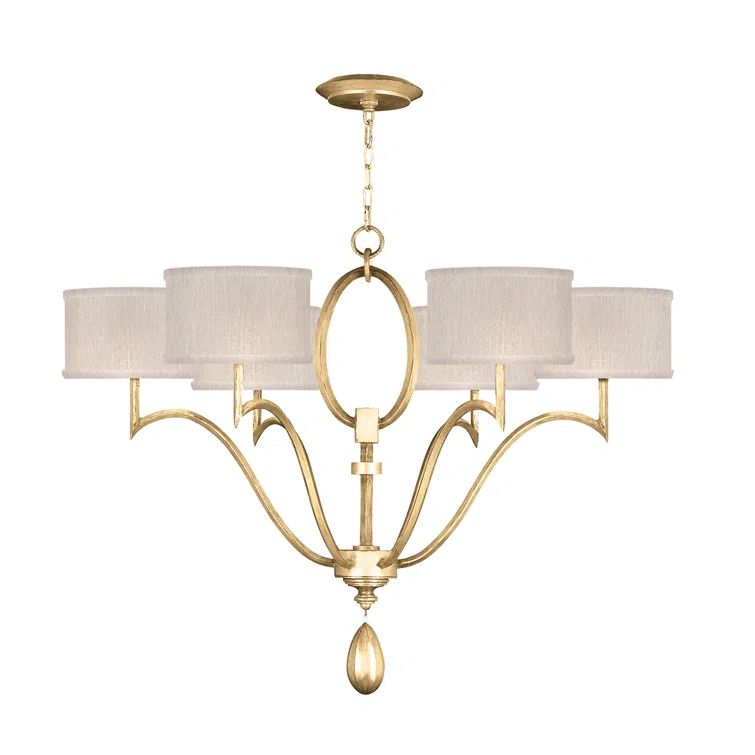 Allegretto 39" Gold Leaf Crystal Chandelier with Linen Shades