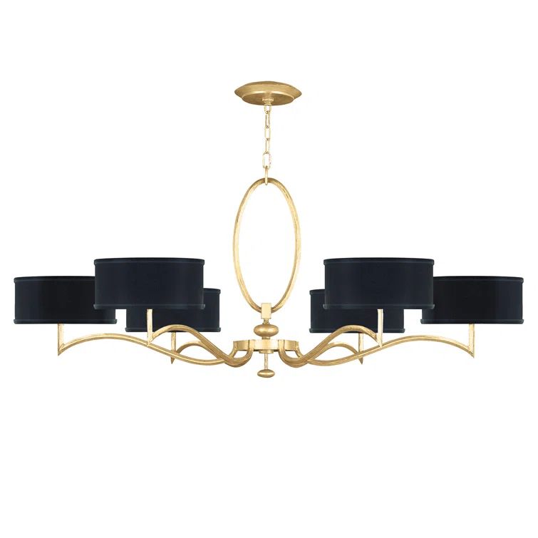 Elegant 51" Gold Leaf and Black Crystal 6-Light Chandelier