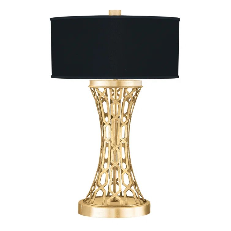 Allegretto 32" Gold Leaf Table Lamp with Black Shade