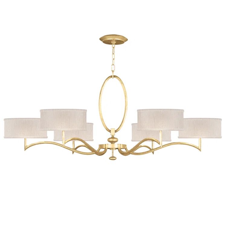 Gold Leaf Crystal 6-Light Chandelier with Beige Shades