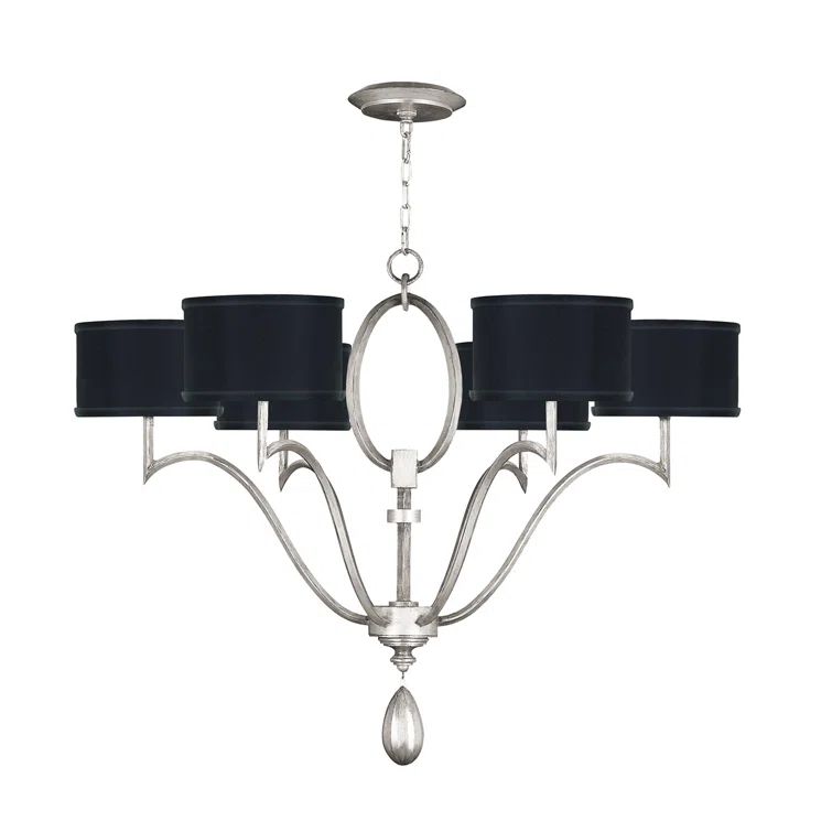 Allegretto 39" Black and Silver Leaf Drum Chandelier
