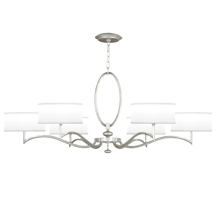 Allegretto 51" Silver Leaf Chandelier with White Drum Shades