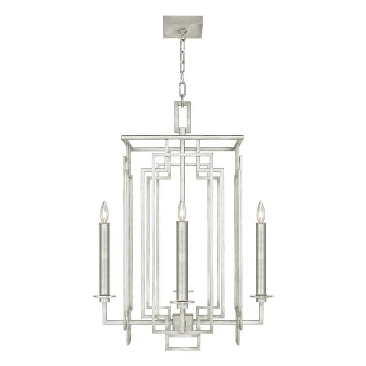 Mini Bronze Crystal 4-Light Candle Chandelier with Silver Leaf Finish