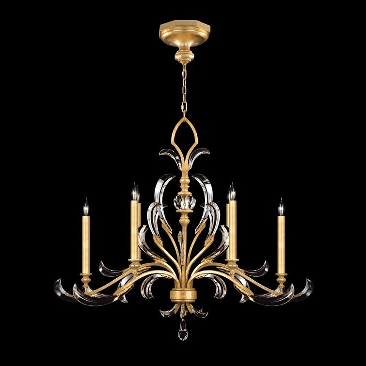 Aureate Arcs 6-Light Gold Chandelier with Beveled Crystals
