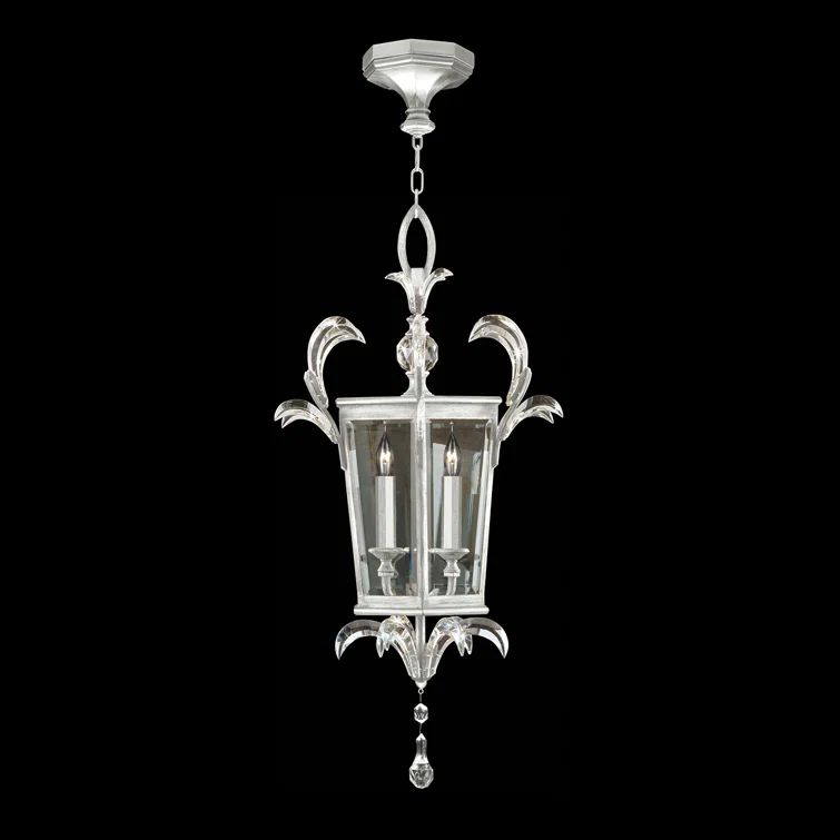 Elegant Silver Leaf 22" Square Chandelier with Beveled Crystals