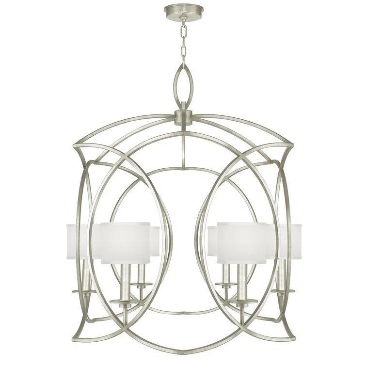 Silver Leaf Six-Light Indoor Chandelier with White Shades